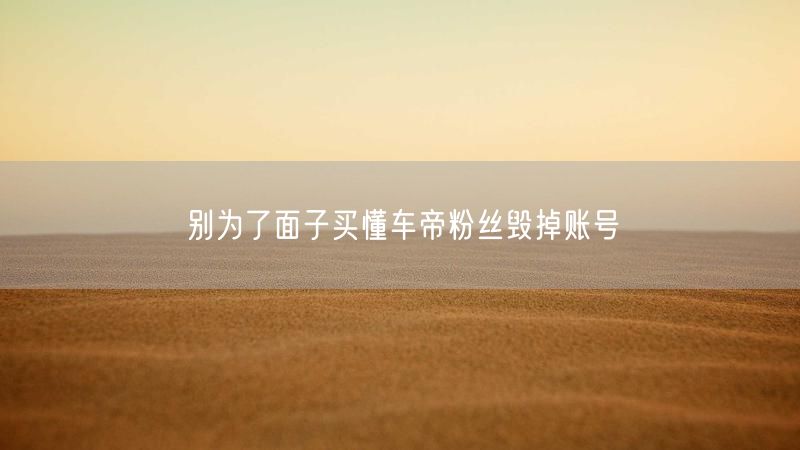别为了面子买懂车帝粉丝毁掉账号
